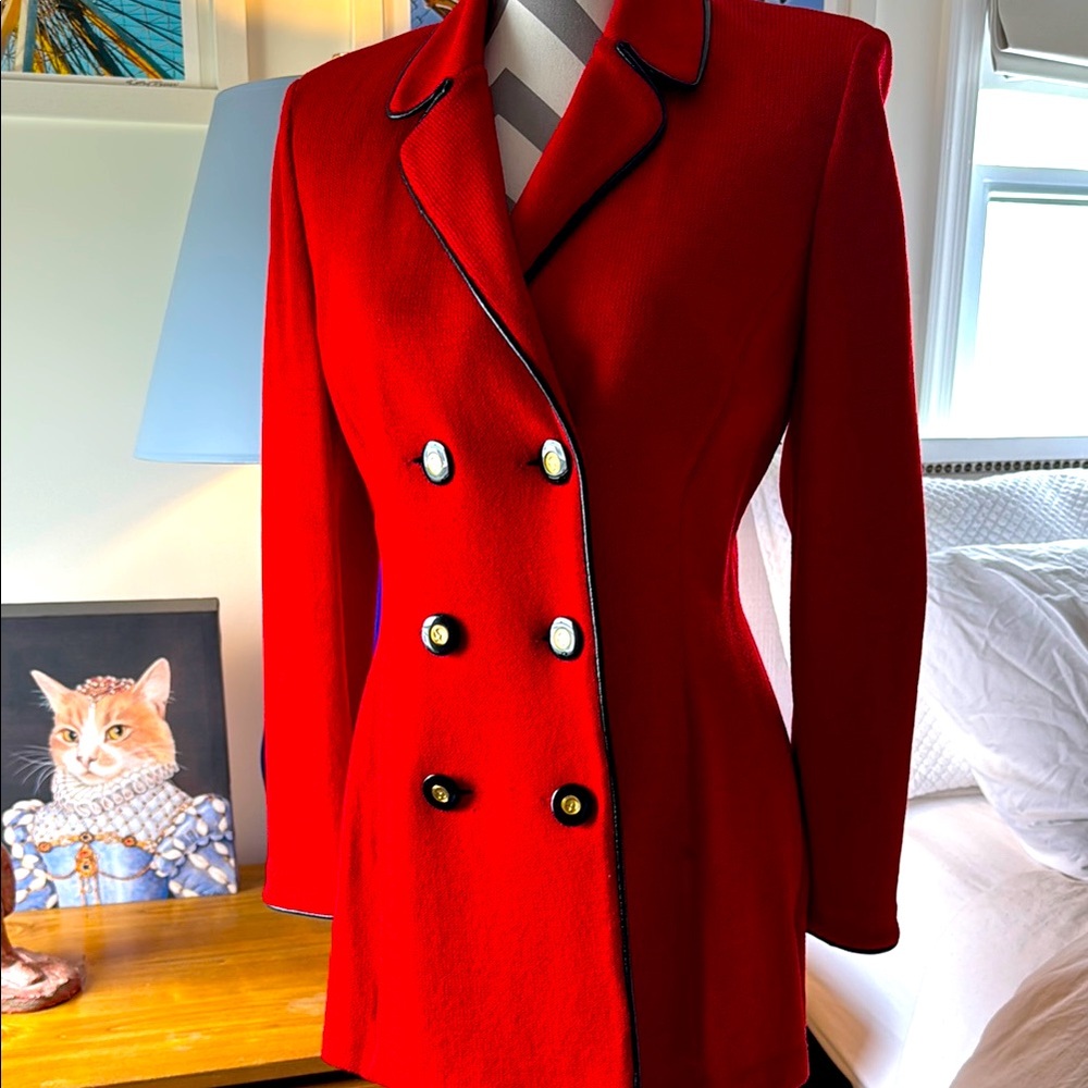 St. John Red Blazer with Tailored Silhouette
